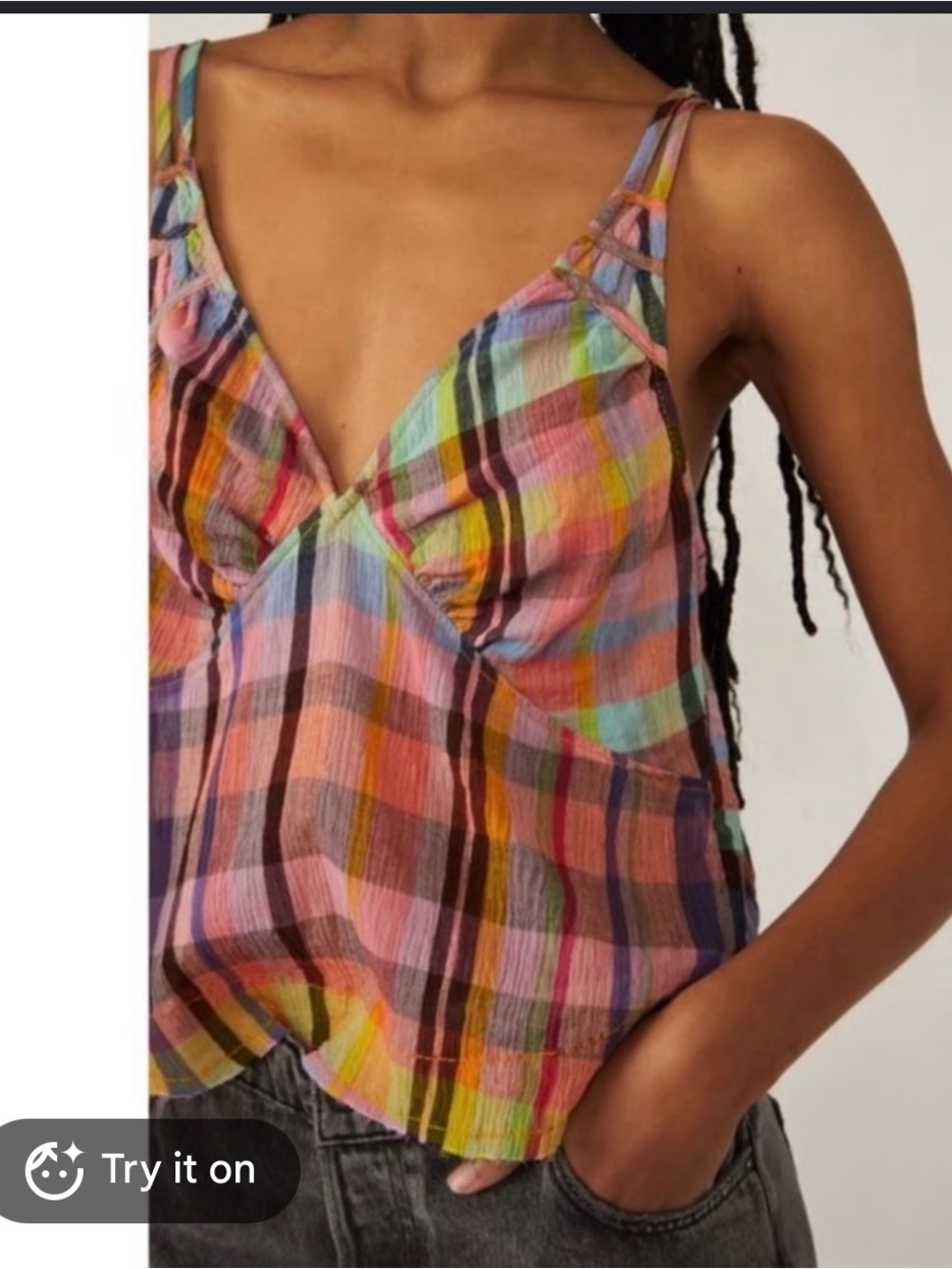 Free People- We The Free Multicolor Plaid V-Neck Camisole